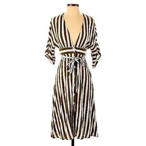 Forever 21 Brown and White Striped Short Sleeve Button Front Dress Small